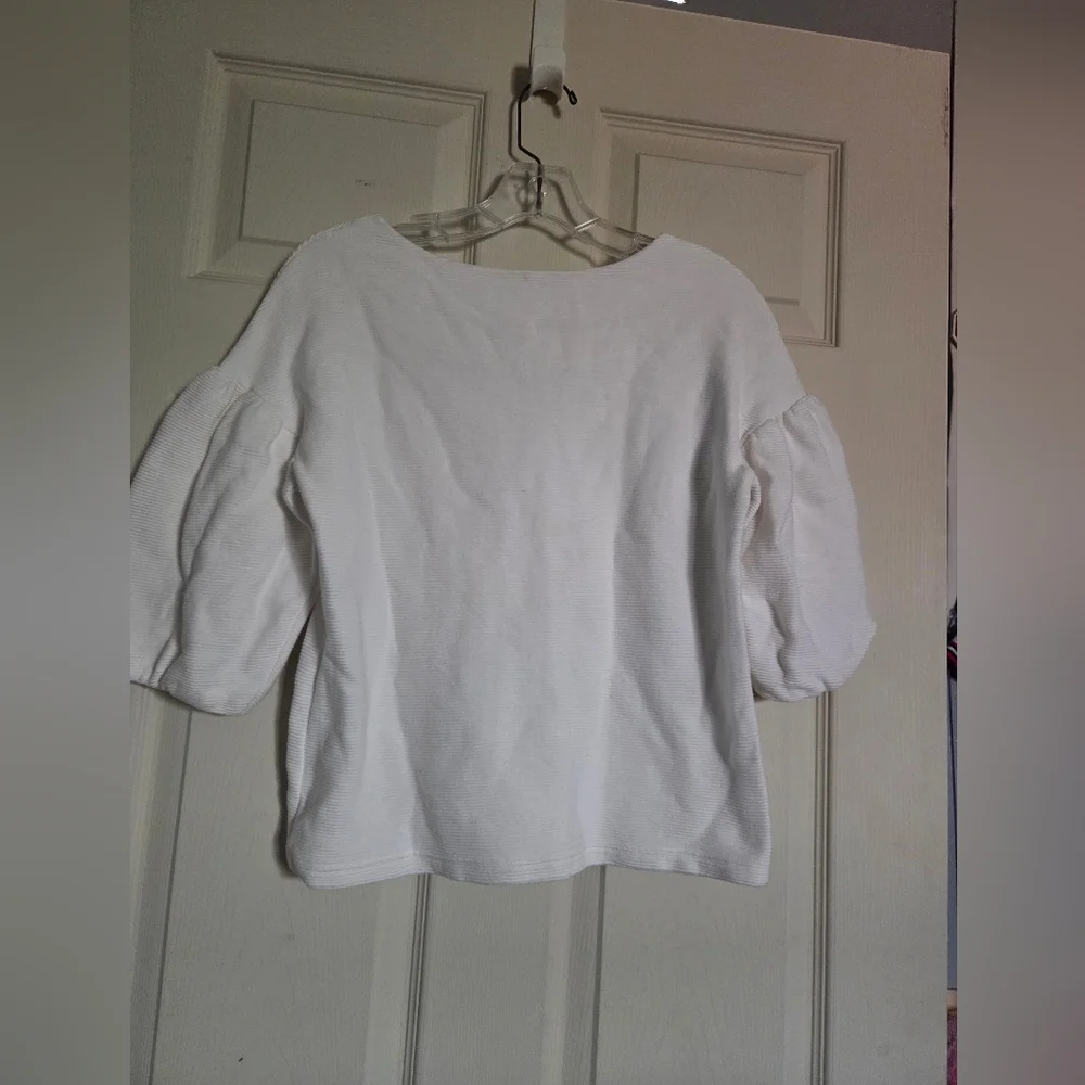 Anthropologie Leifnotes White Puff Sleeve Top XS